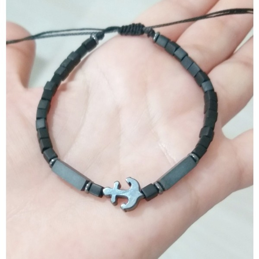 Funny Takı Çapa ve Dikdörtgen Şeklinde Hematit Taşlı Küp Miyuki Unisex Bileklik - 18 cm - Gri - Siyah Saat ve Bileklik Aksesuarı Fiyatı