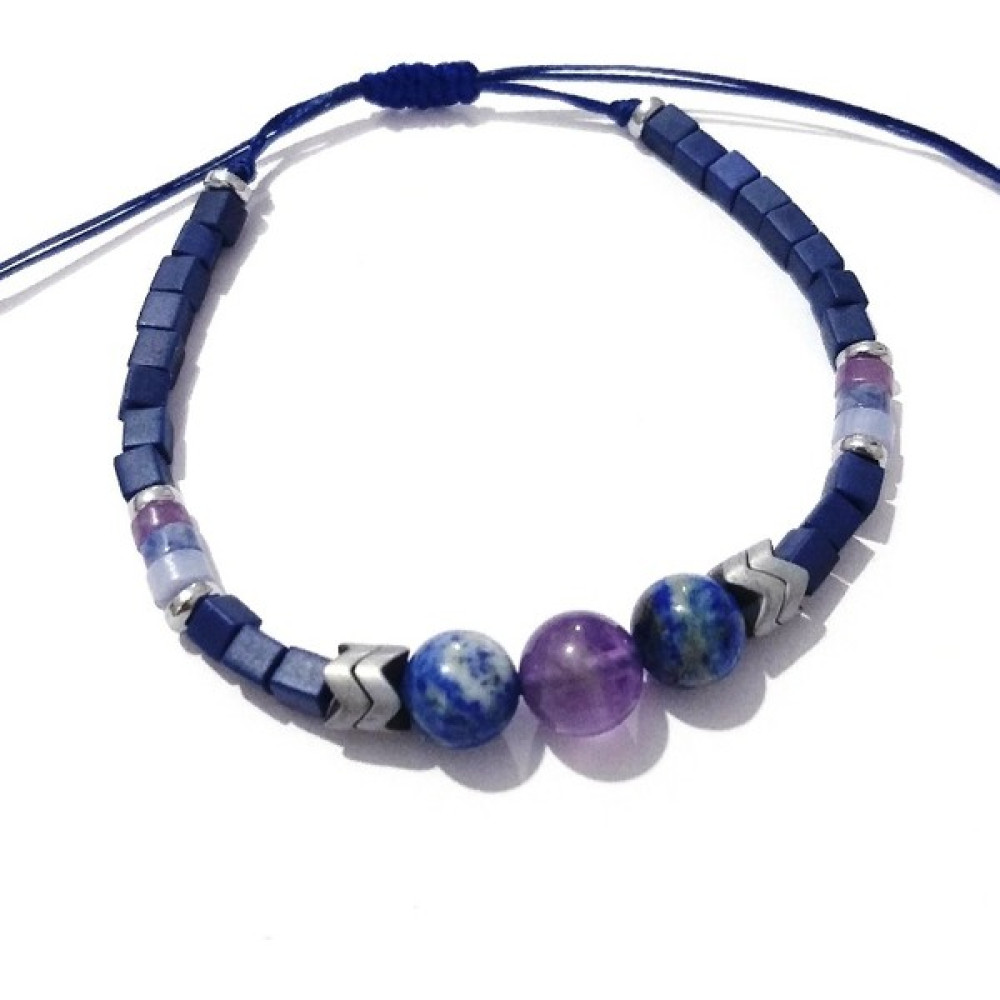 Funny Takı Lapis Lazuli Ametist Hematit Doğaltaşlı Lacivert Küp Miyuki Unisex Bileklik - 17 cm Saat ve Bileklik Aksesuarı Fiyatı