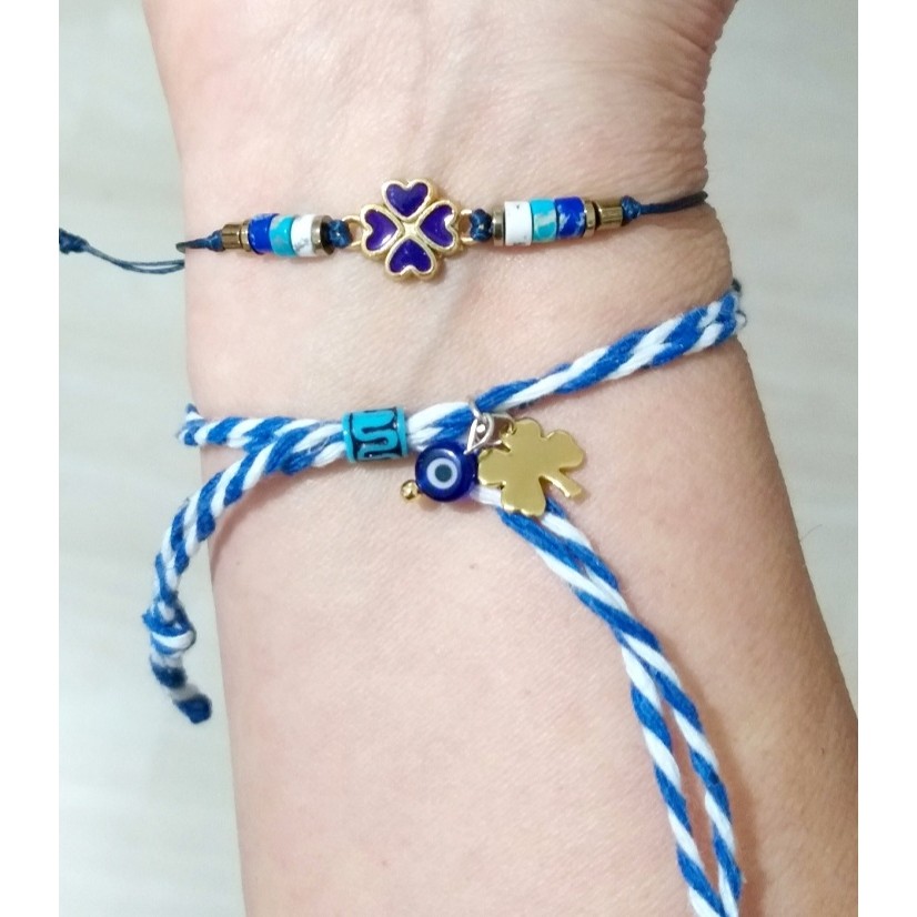 Funny Takı Varisit ve Hematit Doğaltaşlı Yonca Bileklik ve Nazar Boncuklu Marteniçka Bileklik - 17 cm - Lacivert Diğer Fiyatı