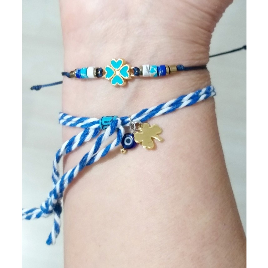 Funny Takı Varisit ve Hematit Doğaltaşlı Yonca Bileklik ve Nazar Boncuklu Marteniçka Bileklik - 17 cm - Mavi Diğer Fiyatı