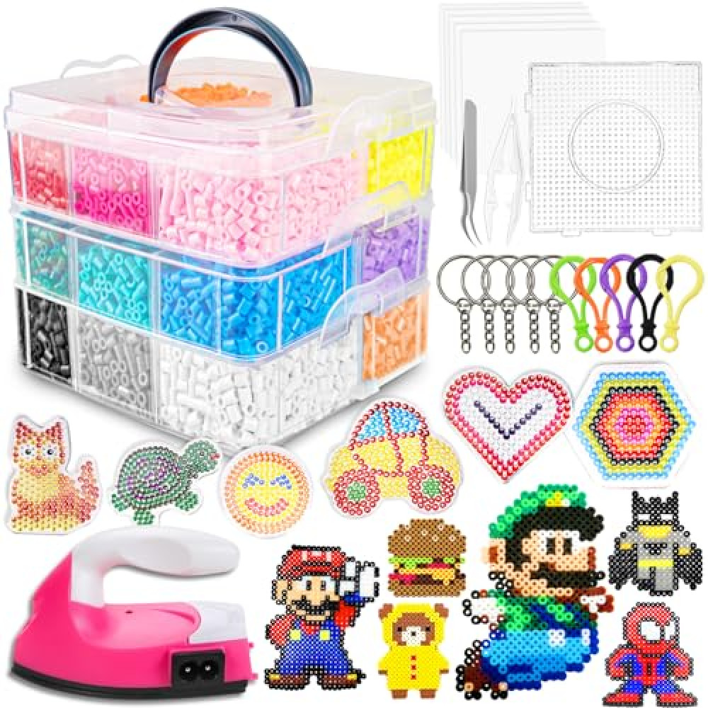 FUNZBO 12000 5mm Fuse Beads Kit Iron Set - Easter Toys Gifts for Kids Crafts for Girls Ages 8-12, Arts and Crafts for Kids Ages 6-8, Gifts for Girls Boys Age 5 6 7 8 9 10 11 12 Year Old