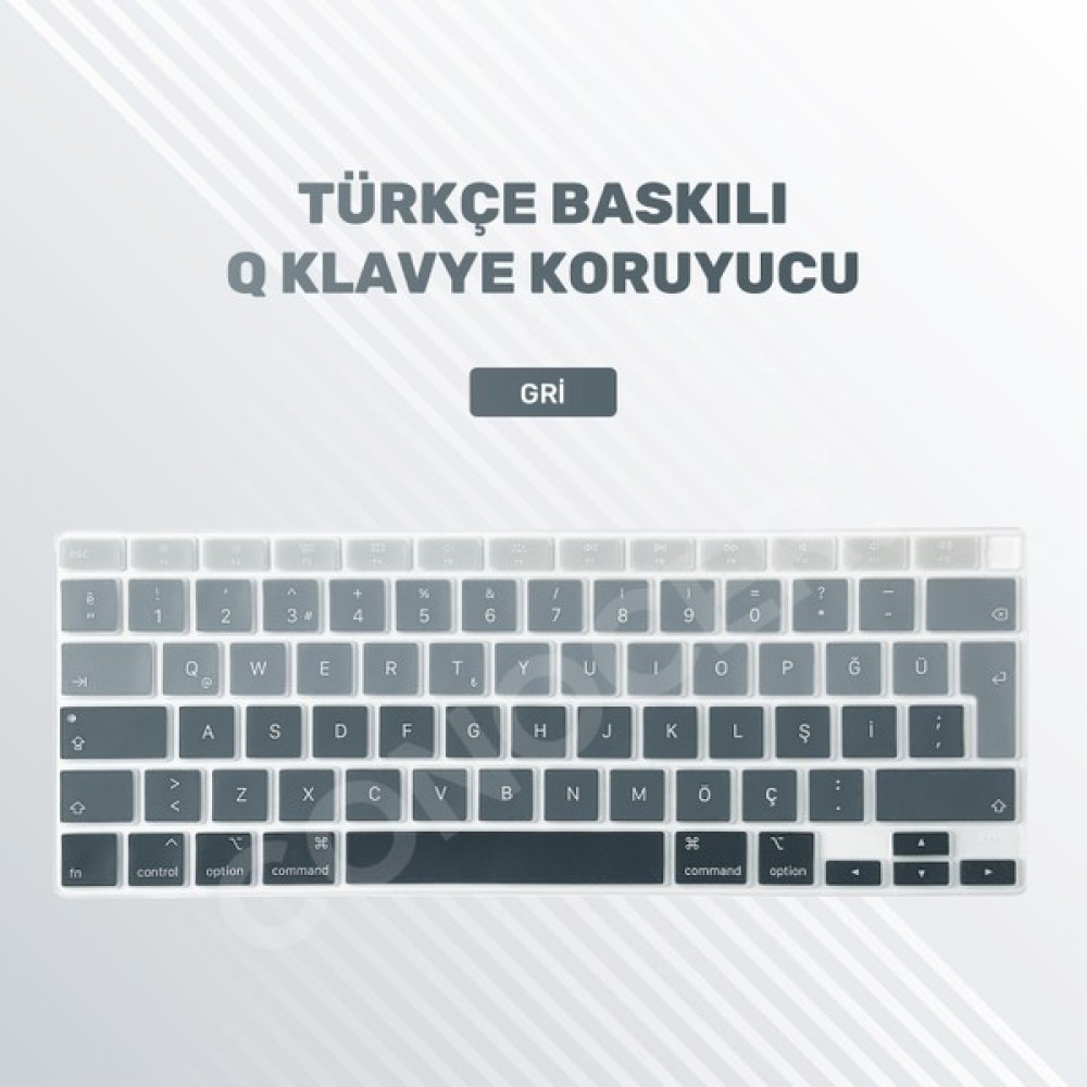Furenfa Macbook Air 2020 13 Inc M1 A2337 / A2179 Uyumlu Türkçe Q Klavye Slim Şeffaf Klavye Koruyucu Kılıf - Gri Tablet Pc Aksesuarları Fiyatı