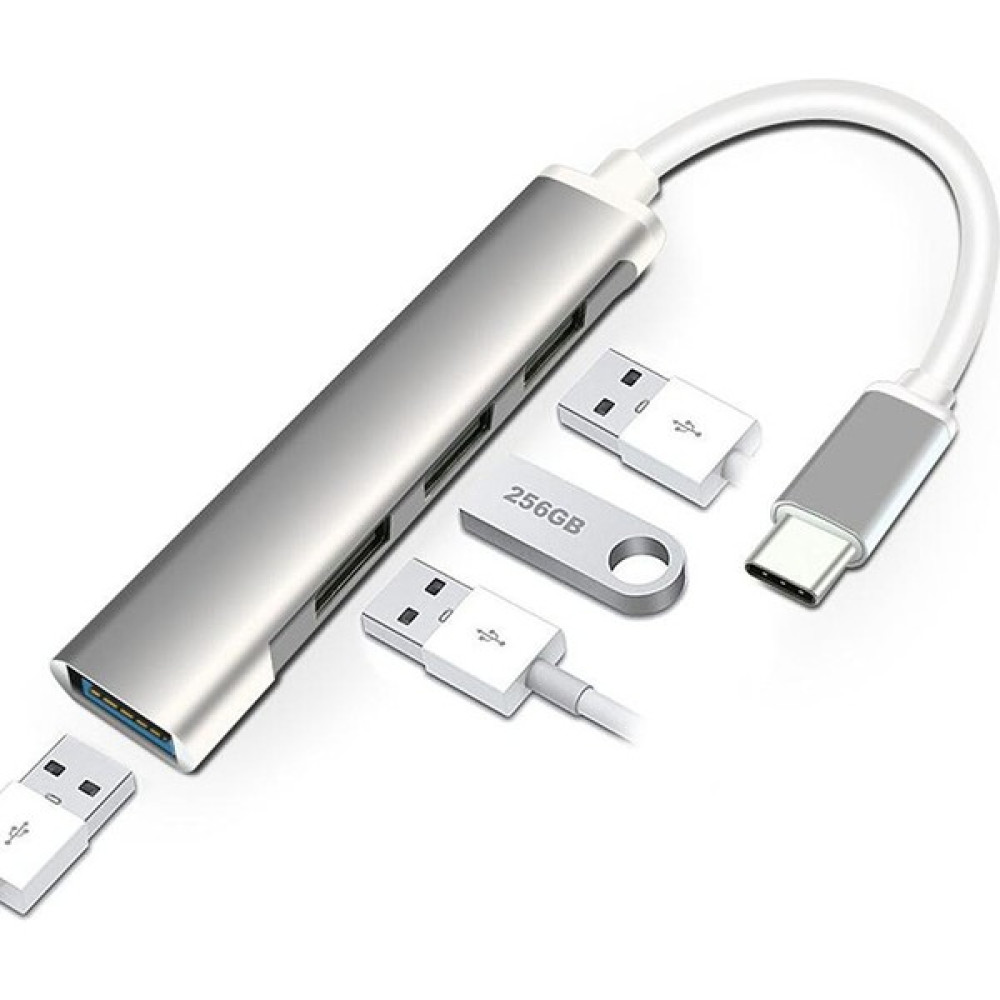 Furenfa Type - C 4 Girişli USB Çoğaltıcı Type-C To USB Hub 4 Ports - Gümüş Cep Telefonu Kablosu Fiyatı