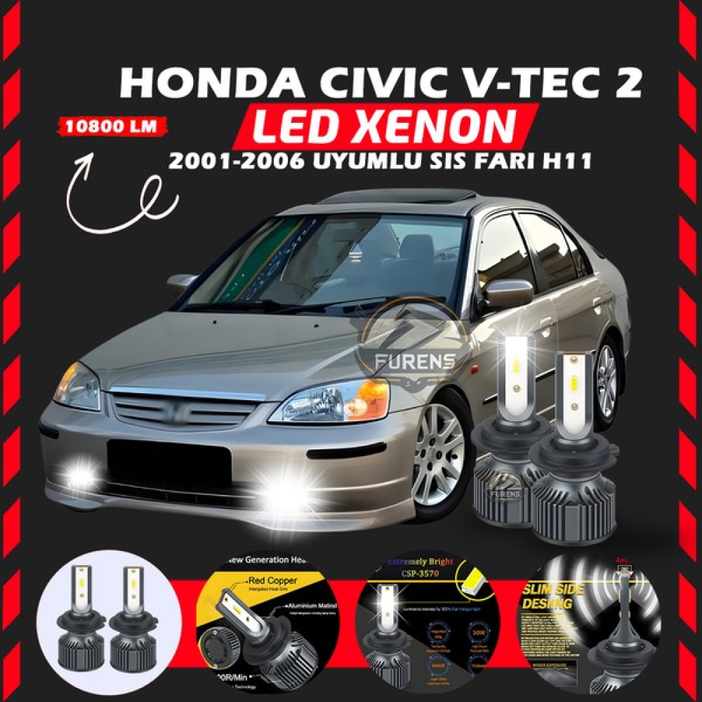 Furens Honda Civic V-Tec 2 2001-2006 Sis Farı Uyumlu Şimşek Etkili LED Xenon Premium Series H11 - 1 - Beyaz Oto Boyaları Fiyatı