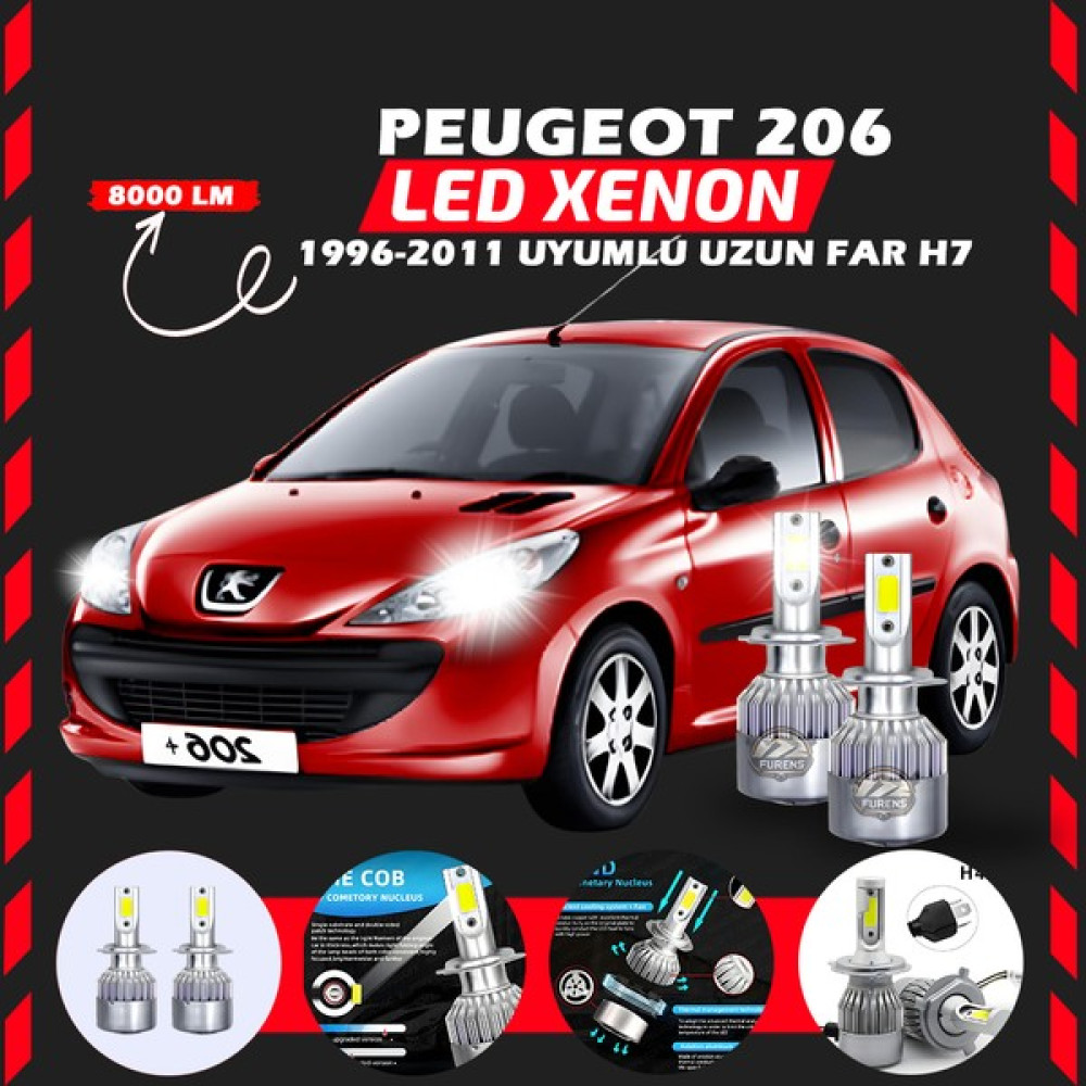 Furens Peugeot 206 1996-2011 Uzun Far Uyumlu Şimşek Etkili LED Xenon Performance Series H7 - Beyaz Oto Boyaları Fiyatı