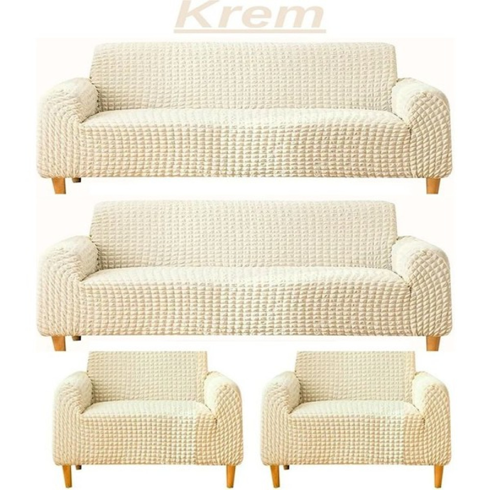 Furkan Ticaret 3+3+1+1 Bürümcük Eteksiz, Lastikli, Esnek, Yıkanabilir Koltuk, Kanepe, Çekyat Takımı Örtüsü/kılıfı - Krem - 180 x 230 cm Koltuk & Kanepe Örtüsü Fiyatı