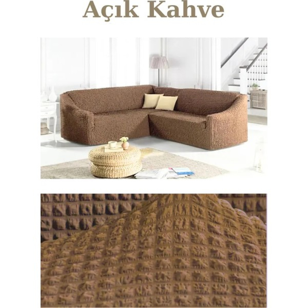 Furkan Ticaret Bürümcük Kumaş, Eteksiz L Köşe Koltuk Örtüsü 1 Adet Esnek, Lastikli, Süngerli L Koltuk Kılıfı - Açık Kahverengi - 180 x 230 cm Koltuk & Kanepe Örtüsü Fiyatı
