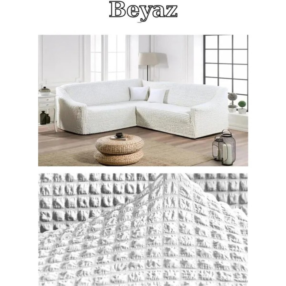 Furkan Ticaret Bürümcük Kumaş, Eteksiz L Köşe Koltuk Örtüsü 1 Adet Esnek, Lastikli, Süngerli L Koltuk Kılıfı - Beyaz - 180 x 230 cm Koltuk & Kanepe Örtüsü Fiyatı