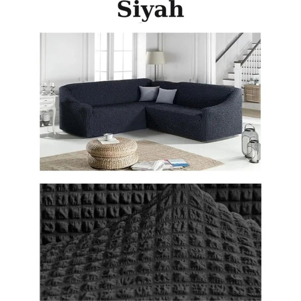 Furkan Ticaret Bürümcük Kumaş, Eteksiz L Köşe Koltuk Örtüsü 1 Adet Esnek, Lastikli, Süngerli L Koltuk Kılıfı - Siyah - 180 x 230 cm Koltuk & Kanepe Örtüsü Fiyatı