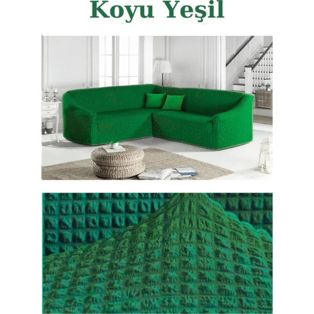 Furkan Ticaret Bürümcük Kumaş, Eteksiz L Köşe Koltuk Örtüsü 1 Adet Esnek, Lastikli, Süngerli L Koltuk Kılıfı - Yeşil - 180 x 230 cm Koltuk & Kanepe Örtüsü Fiyatı