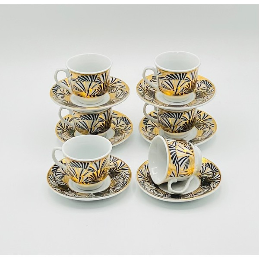 Furkan Vintage Gold-Siyah Cizgili Motifler Porselen Kahve Fincan Takımı Fincan / Bardak / Kahve Takımı Fiyatı