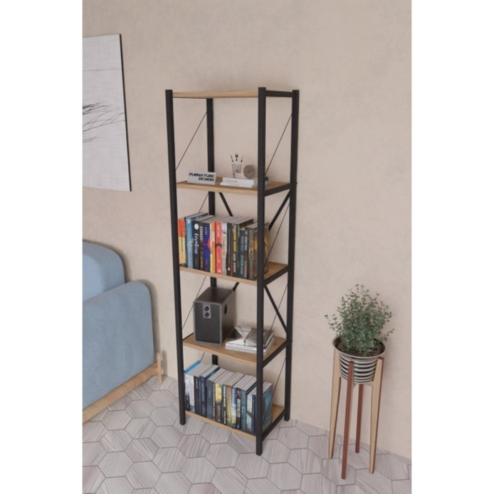 Furnature Design 5 Dar Raflı Metal Kitaplık Dekoratif Çok Amaçlı Raf - Atlantik Çam Kitaplık Fiyatı