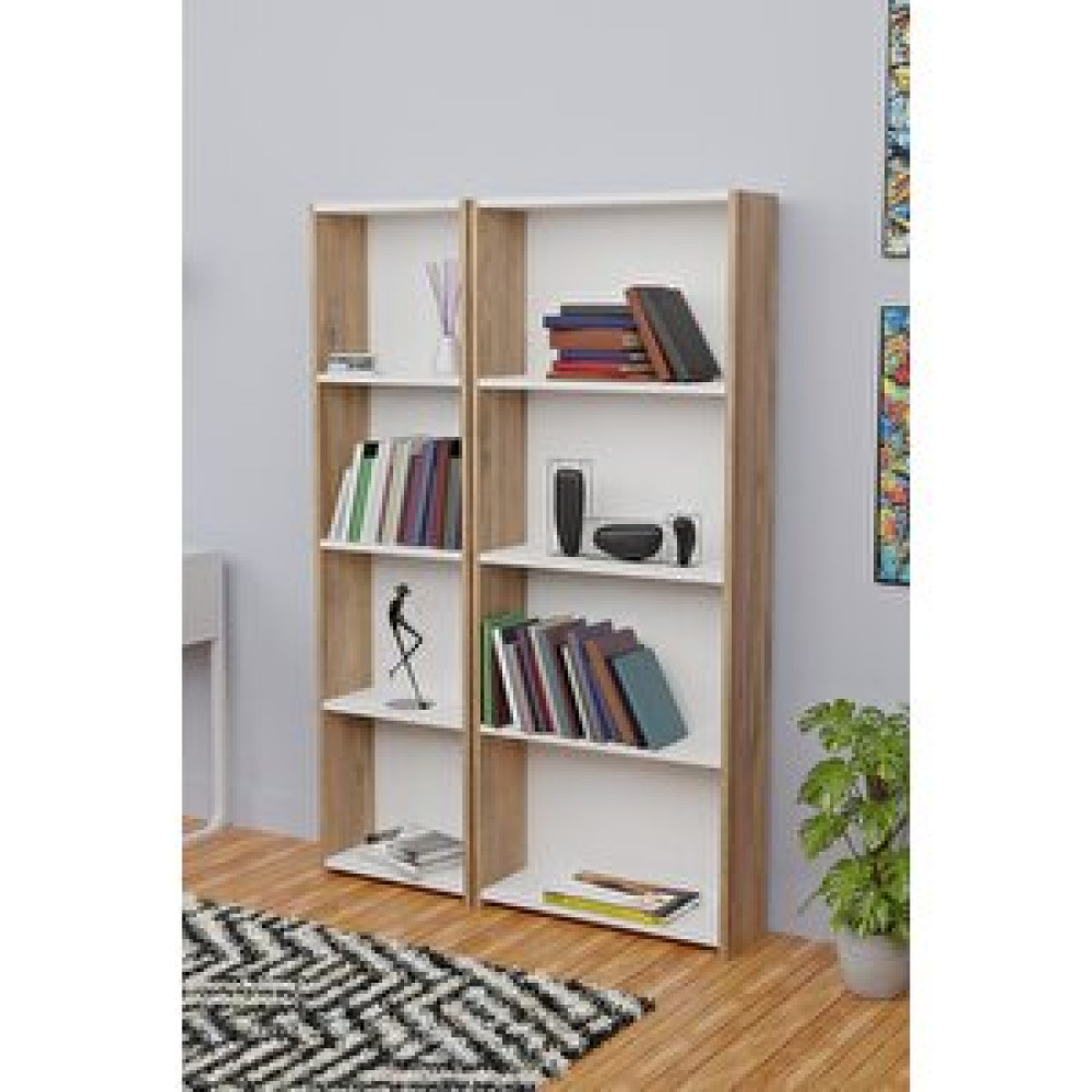 Furnature Design 5 Raflı Kitaplık Seti Arkalıklı 1 Dar 1 Geniş Raf Kütüphane 170 Cm Atlantik Çam - Beyaz Kitaplık Fiyatı