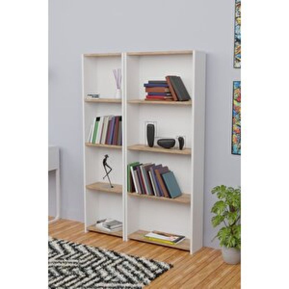 Furnature Design 5 Raflı Kitaplık Seti Arkalıklı 1 Dar 1 Geniş Raf Kütüphane 170 Cm Beyaz - Atlantik Çam Kitaplık Fiyatı