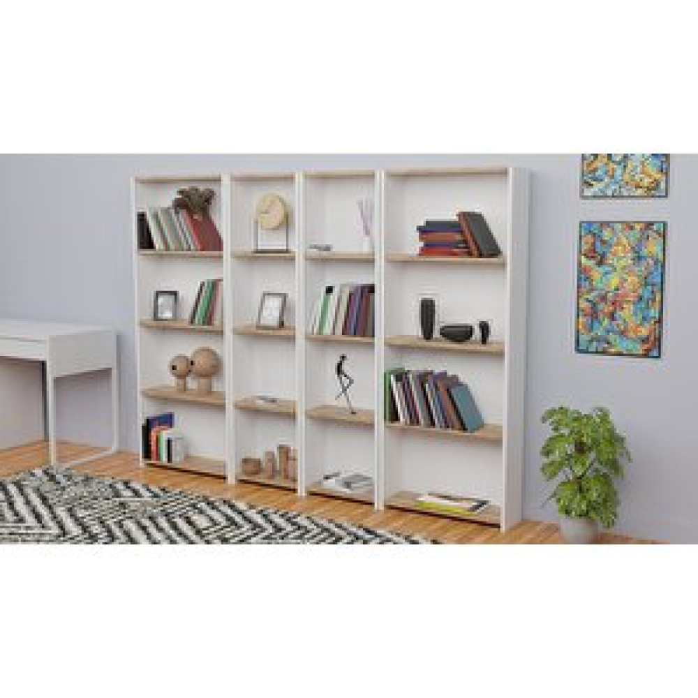 Furnature Design 5 Raflı Kitaplık Seti Arkalıklı 2 Dar 2 Geniş Raf Kütüphane 170 Cm Beyaz - Atlantik Çam Kitaplık Fiyatı