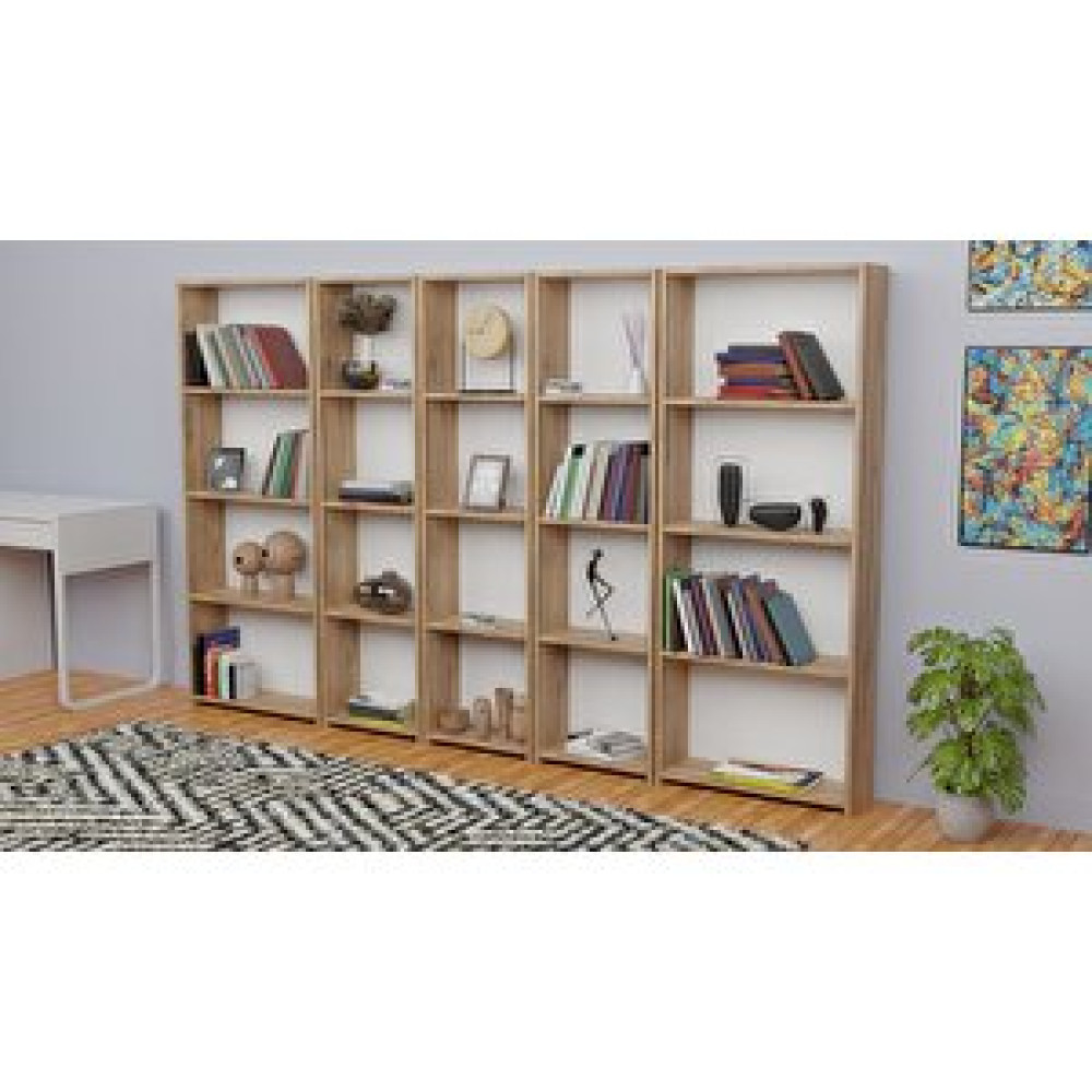 Furnature Design 5 Raflı Kitaplık Seti Arkalıklı 3 Dar 2 Geniş Raf Kütüphane 170 Cm Atlantik Çam Kitaplık Fiyatı