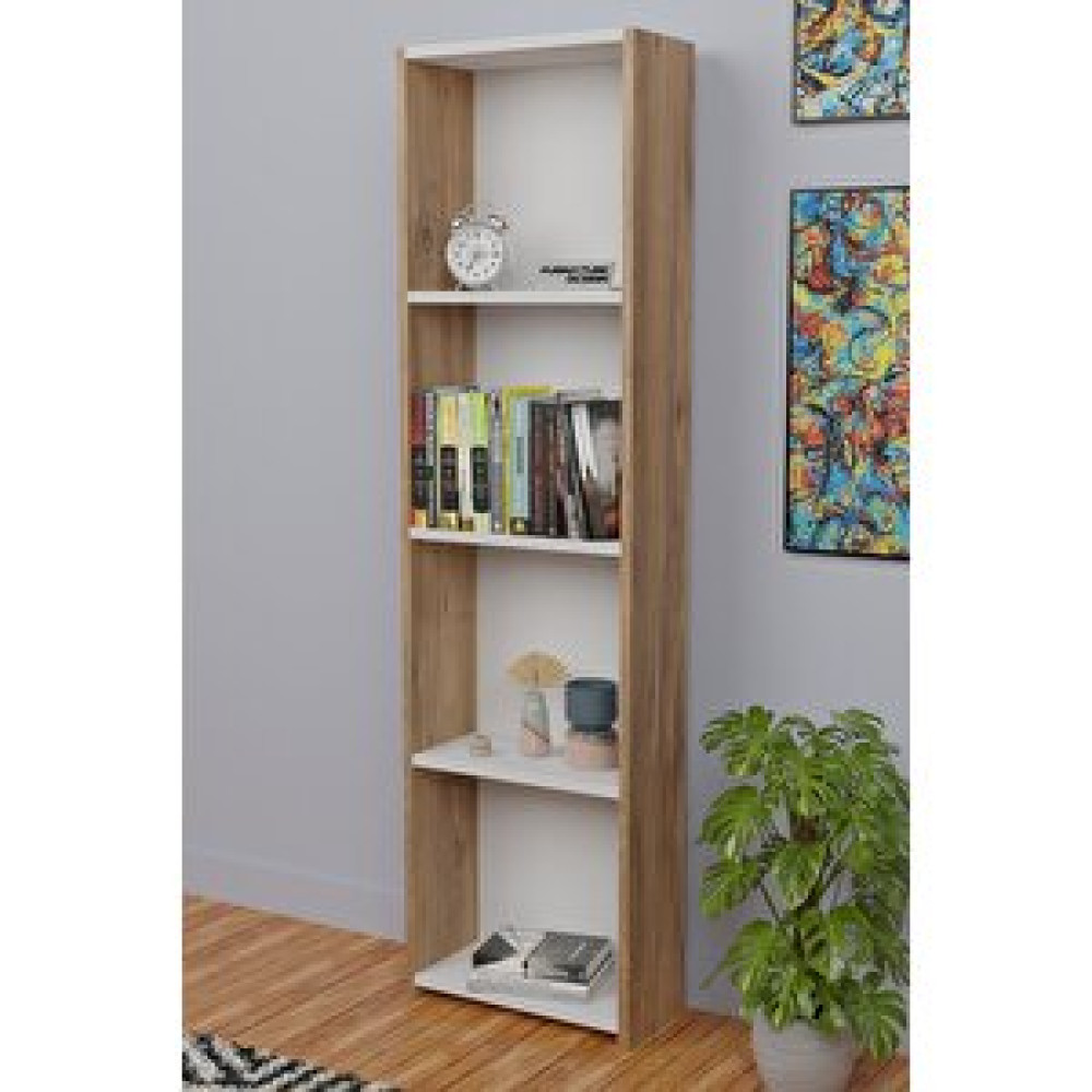 Furnature Design 5 Raflı Kitaplık Seti Arkalıklı Dar Raf Kütüphane 170 Cm Atlantik Çam - Beyaz Kitaplık Fiyatı