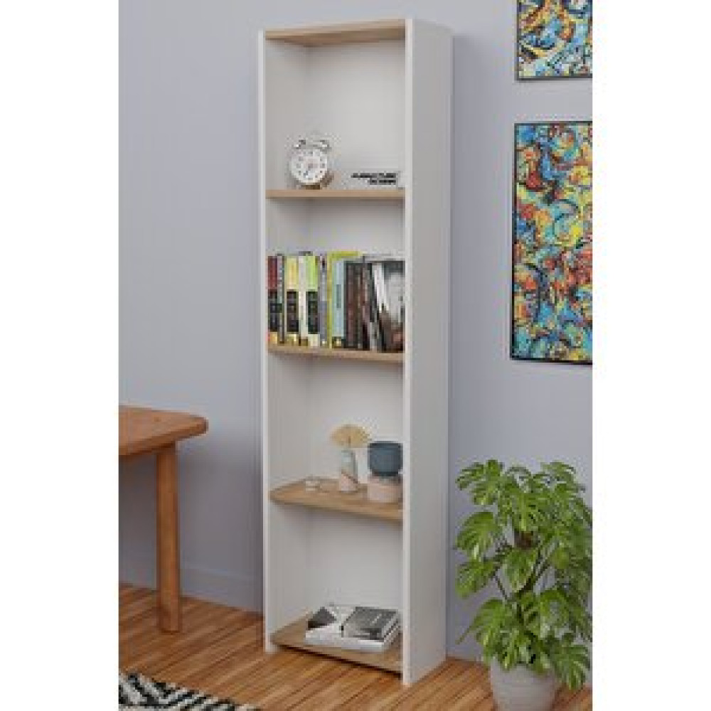 Furnature Design 5 Raflı Kitaplık Seti Arkalıklı Dar Raf Kütüphane 170 Cm Beyaz - Atlantik Çam Kitaplık Fiyatı