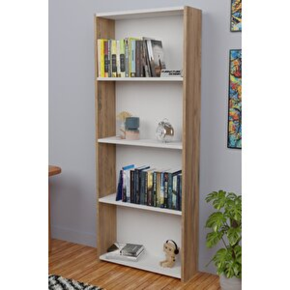 Furnature Design 5 Raflı Kitaplık Seti Arkalıklı Geniş Raf Kütüphane 170 Cm Atlantik Çam - Beyaz Kitaplık Fiyatı