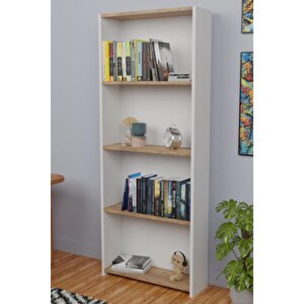 Furnature Design 5 Raflı Kitaplık Seti Arkalıklı Geniş Raf Kütüphane 170 Cm Beyaz - Atlantik Çam Kitaplık Fiyatı