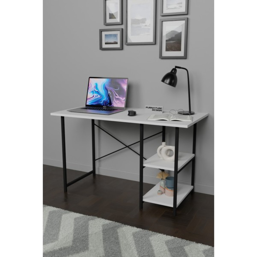 Furnature Design Çalışma Masası 2 Raflı Metal Ahşap 60X120 Ofis Bilgisayar Masası Beyaz - 60x120x72 Çalışma Masası Fiyatı
