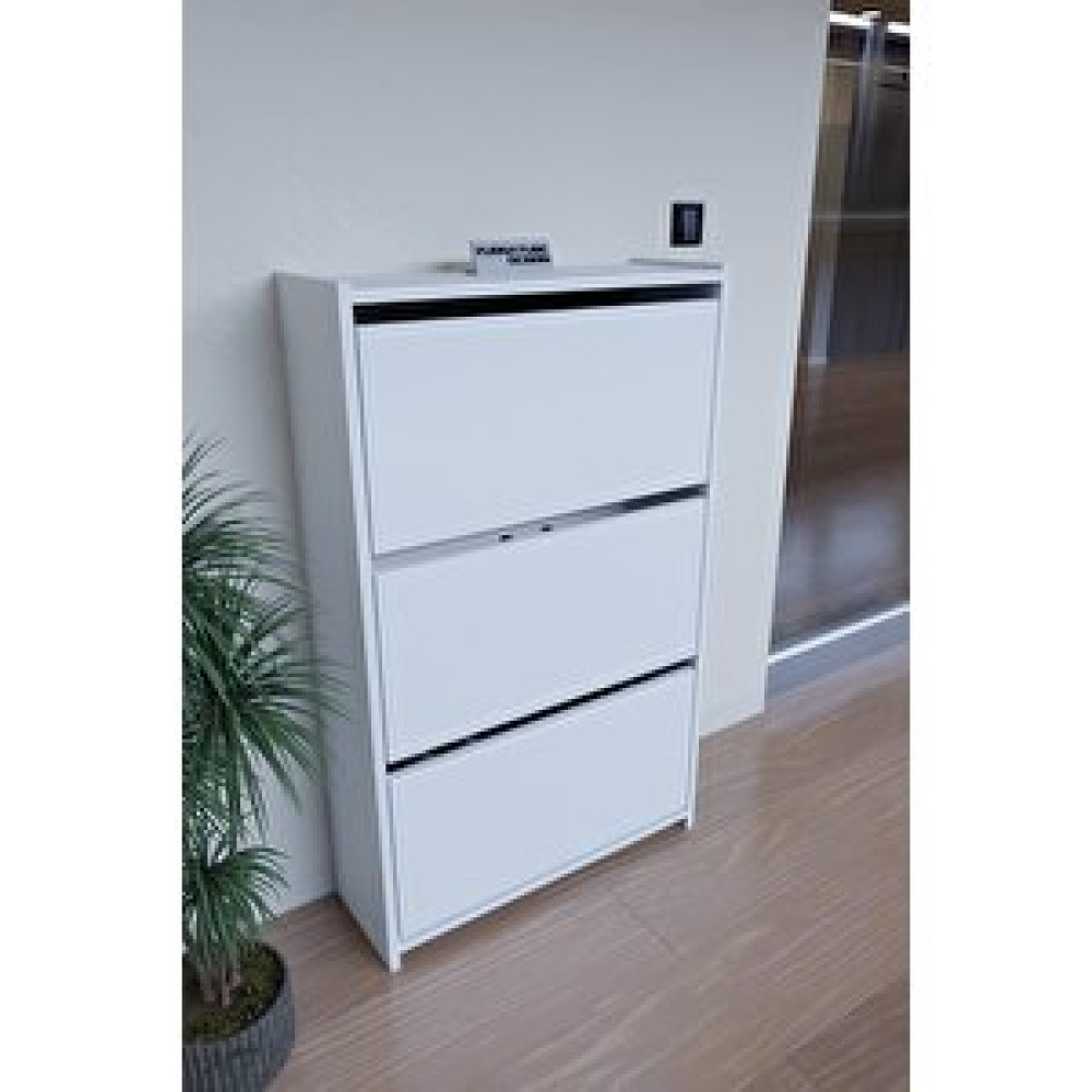 Furnature Design Düşer Kapak Ayakkabılık Duvara Monte Edilebilir Kayar Raflı 3 Kapaklı - Beyaz Ayakkabı Saklama Kutusu Fiyatı