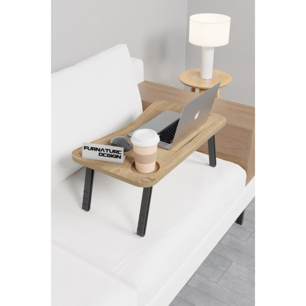 Furnature Design Katlanır Laptop Sehpası Mdf Tablet Bardaklık Çalışma Yatak Kahvaltı Masası Sehpası 60X35 cm Atlantik Çam Çalışma Masası Fiyatı