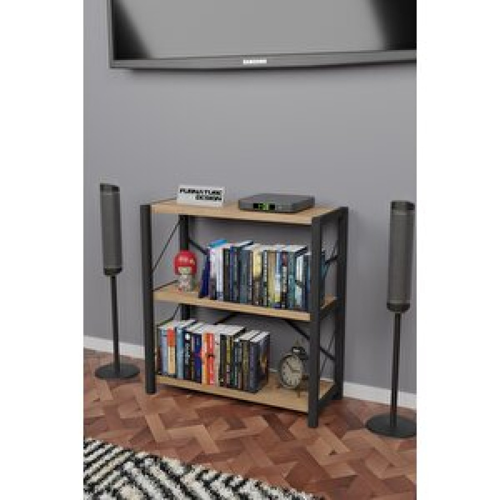 Furnature Design Metal Kitaplık 3 Raflı Dekoratif Kitaplık Tv Ünitesi Raf Atlantik Çam Kitaplık Fiyatı
