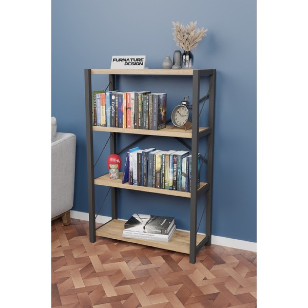 Furnature Design Metal Kitaplık 4 Raflı Dekoratif Kitaplık Raf Atlantik Çam Kitaplık Fiyatı