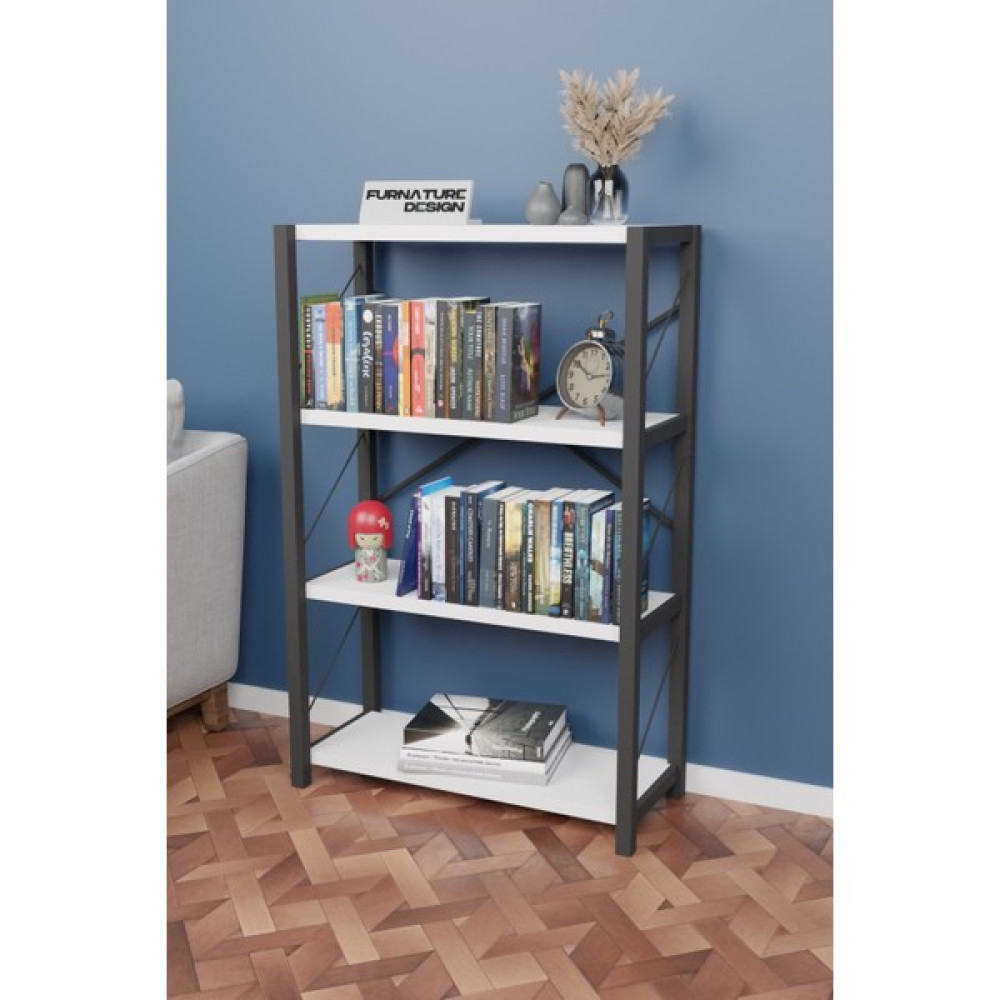 Furnature Design Metal Kitaplık 4 Raflı Dekoratif Kitaplık Raf Beyaz Kitaplık Fiyatı