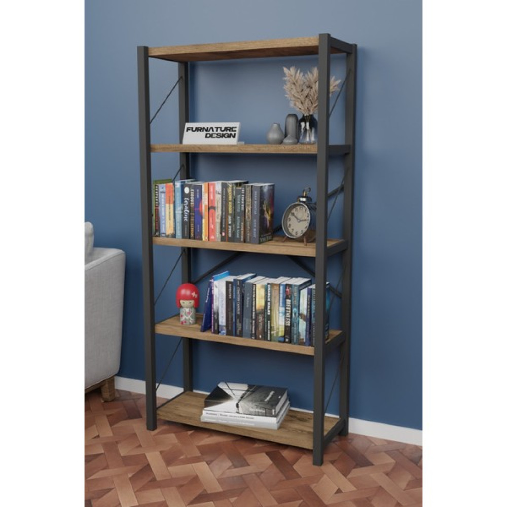 Furnature Design Metal Kitaplık 5 Raflı Dekoratif Kitaplık Atlantik Çam Kitaplık Fiyatı
