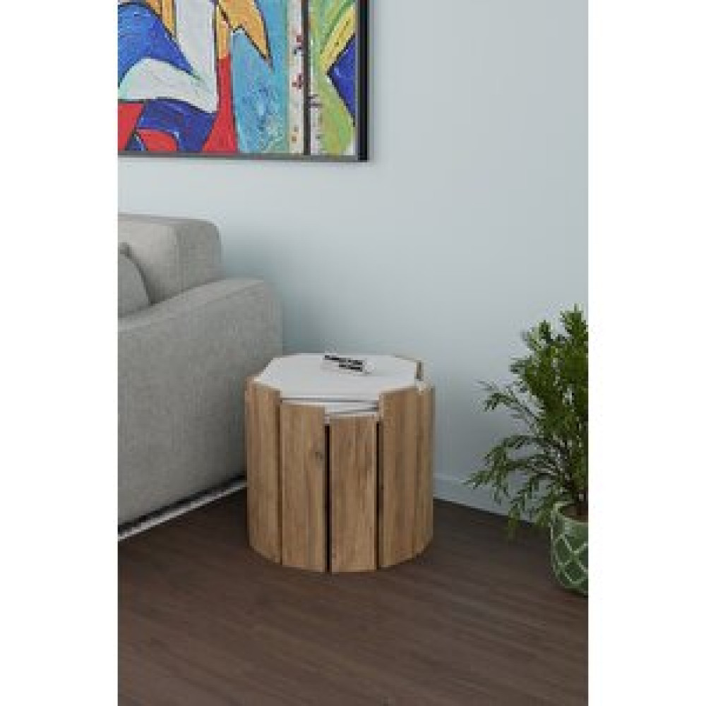 Furnature Design Sekizgen Üçlü Zigon Sehpa Seti Sunta Yan Sehpa Beyaz - Atlantik Çam Zigon Sehpa Fiyatı