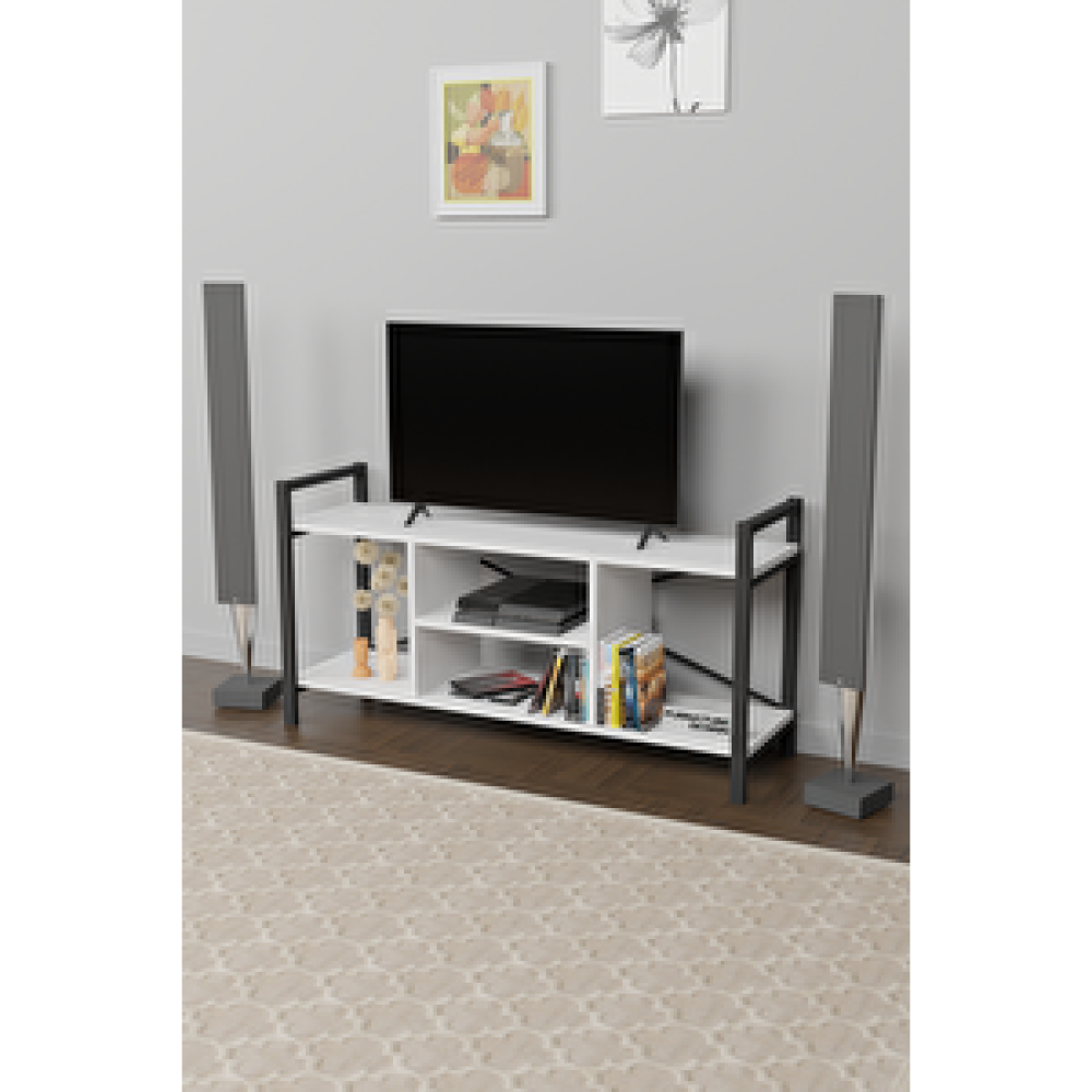 Furnature Design Tv Ünitesi Raflı Metal Ayaklı Tv Sehpası Beyaz Tv Ünitesi / Sehpası Fiyatı