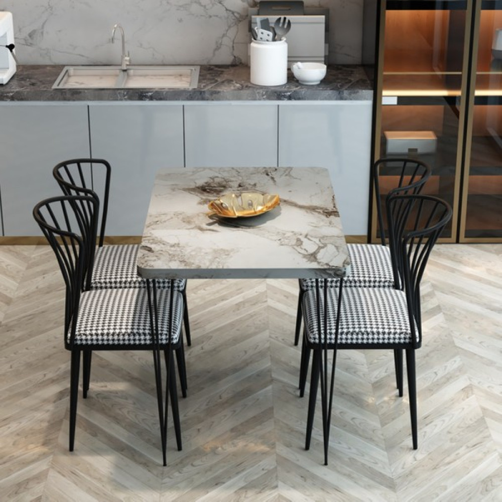 Furnature Design Yemek Masası Takımı 70 x 110 Piramit Ayaklı Yemek Masası + 4 Adet Sandalye - Efes - Renkli - 70 cm Yemek & Mutfak Masası Fiyatı