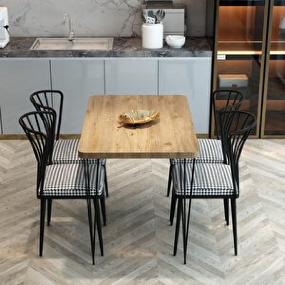 Furnature Design Yemek Masası Takımı 70x110 Piramit Ayaklı Yemek Masası + 4 Adet Sandalye - Atlantik Çam Masa - Sandalye Seti / Takımı Fiyatı