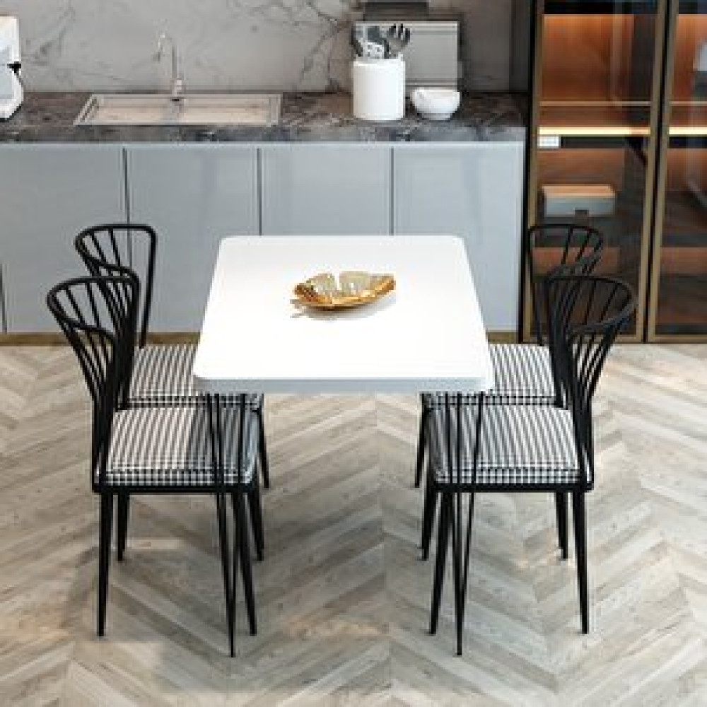 Furnature Design Yemek Masası Takımı 70x110 Piramit Ayaklı Yemek Masası + 4 Adet Sandalye - Beyaz Masa - Sandalye Seti / Takımı Fiyatı