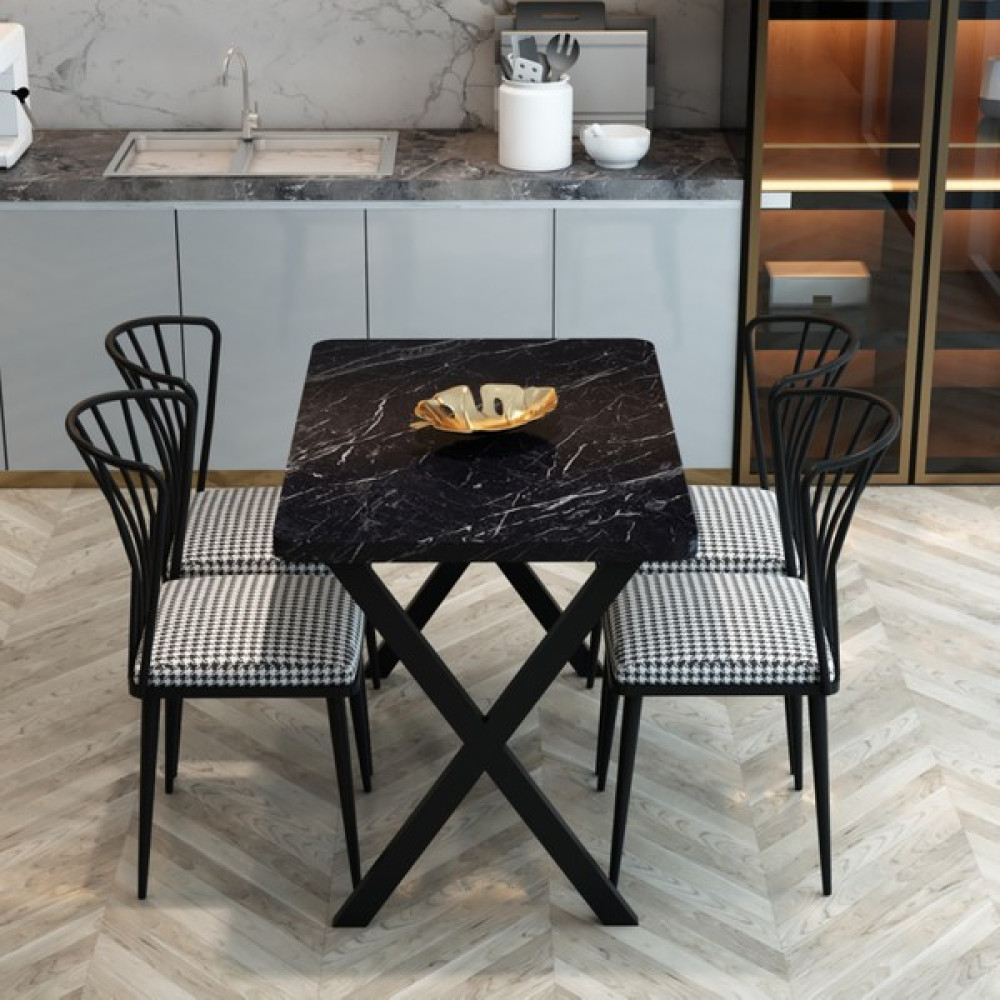Furnature Design Yemek Masası Takımı x Ayaklı Yemek Masası 70 x 110 + 4 Adet Sandalye - Bendir - Renkli - 70 cm Yemek & Mutfak Masası Fiyatı