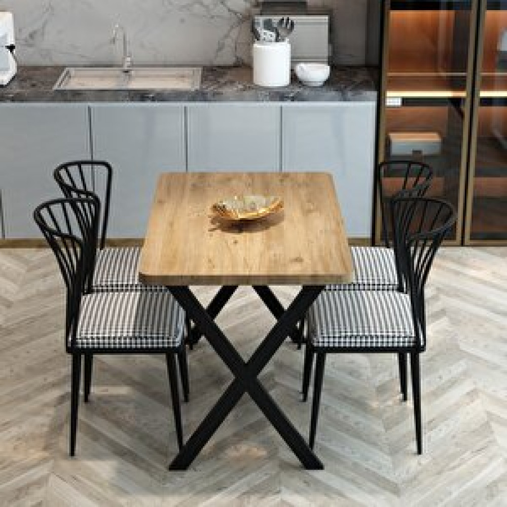 Furnature Design Yemek Masası Takımı X Ayaklı Yemek Masası 70x110 + 4 Adet Sandalye - Atlantik Çam Masa - Sandalye Seti / Takımı Fiyatı