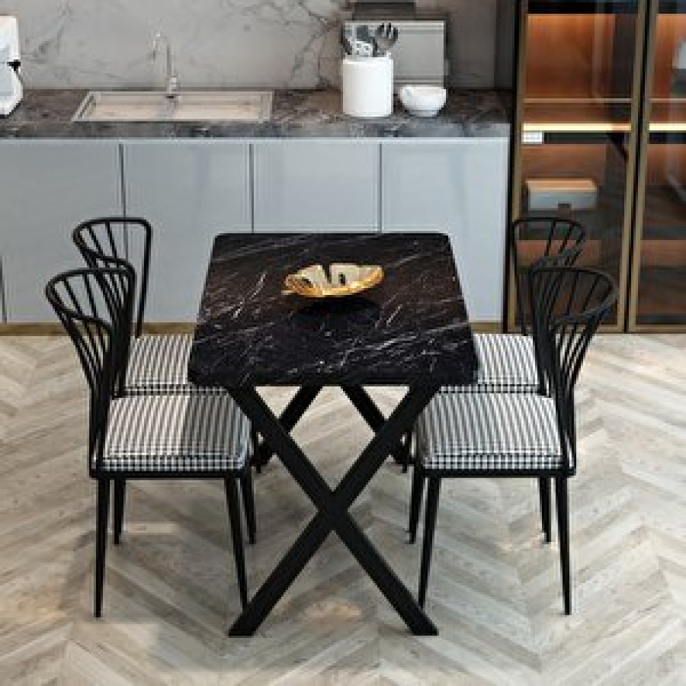 Furnature Design Yemek Masası Takımı X Ayaklı Yemek Masası 70x110 + 4 Adet Sandalye - Bendir Masa - Sandalye Seti / Takımı Fiyatı