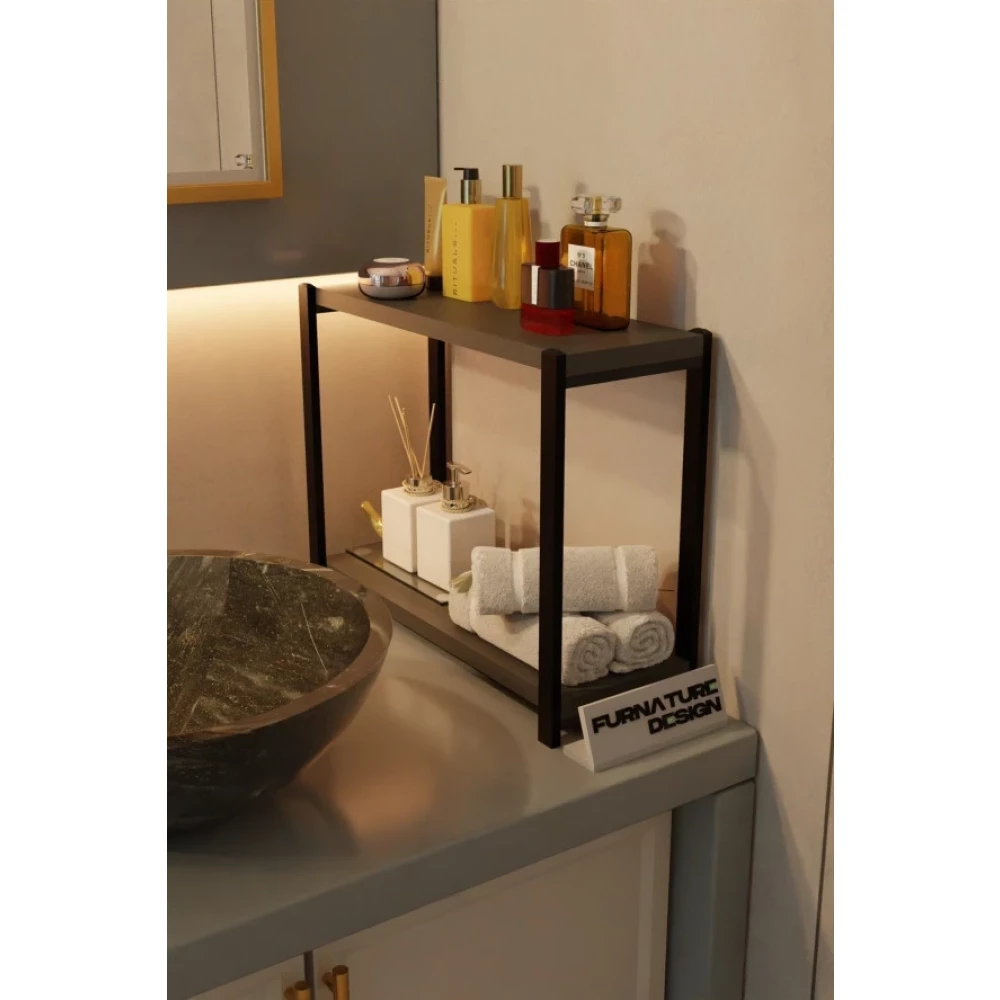 Furnaturedesign Banyo Duzenleyici 2 Rafli Metal Masa Ustu Organizer - Antrasit Banyo Dolabı / Mobilyası Fiyatı