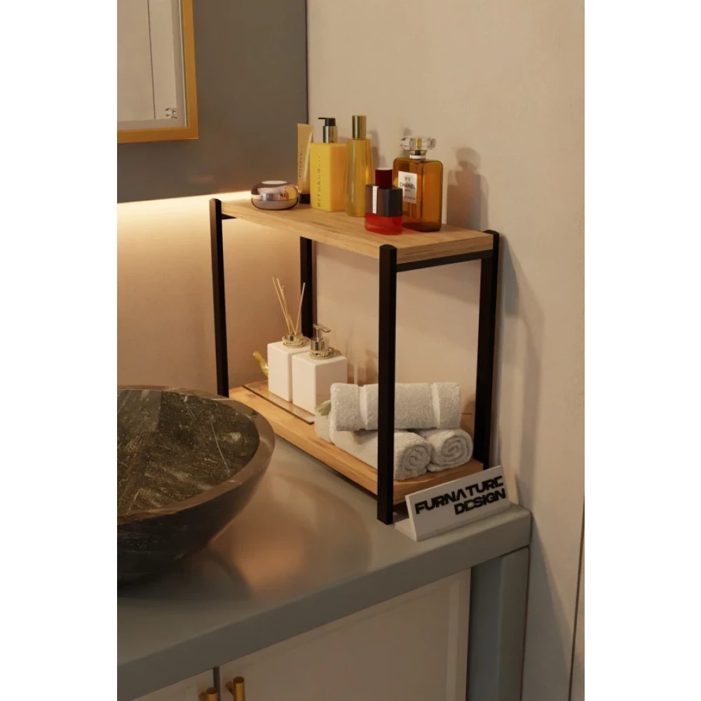 Furnaturedesign Banyo Duzenleyici 2 Rafli Metal Masa Ustu Organizer - Atlantik Cam Banyo Dolabı / Mobilyası Fiyatı