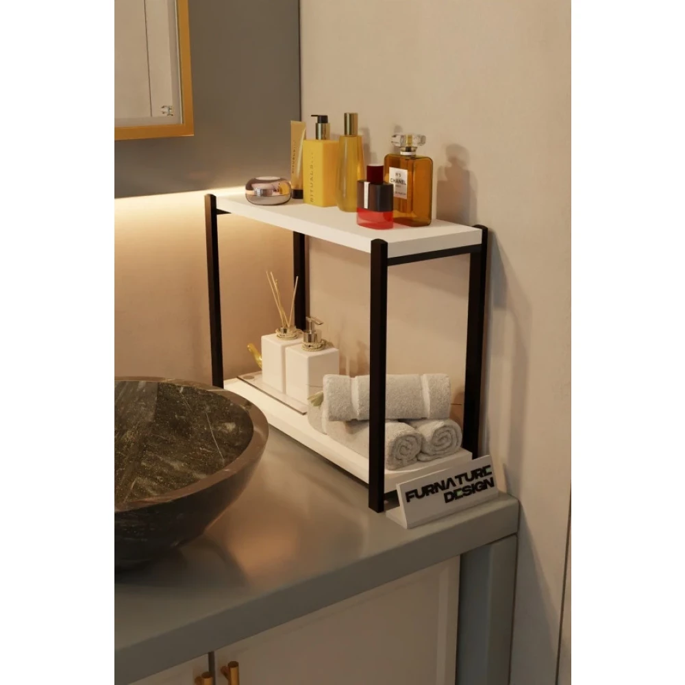 Furnaturedesign Banyo Duzenleyici 2 Rafli Metal Masa Ustu Organizer - Beyaz Banyo Dolabı / Mobilyası Fiyatı