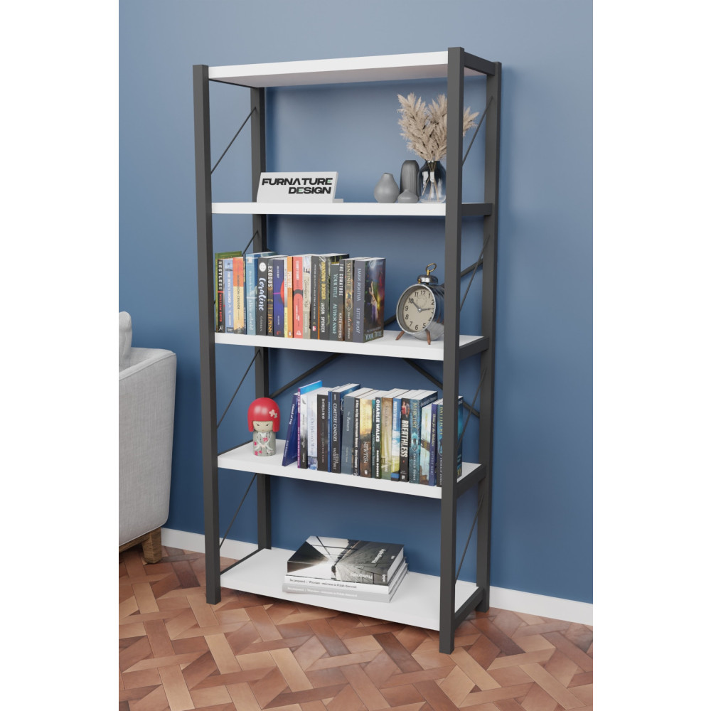 FurnatureDesign Metal Kitaplık 5 Raflı Dekoratif Kitaplık Beyaz Kitaplık Fiyatı