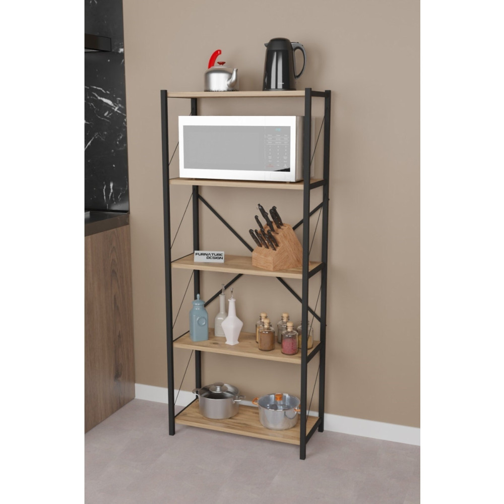 FurnatureDesign Metal Mutfak Rafı 5 Raflı Dekoratif Malzeme Dolabı Mikrodalga Fırın Rafı Atlantik Çam Mutfak Dolabı / Mobilyası Fiyatı