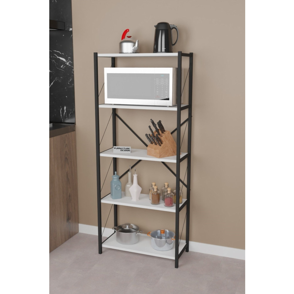 FurnatureDesign Metal Mutfak Rafı 5 Raflı Dekoratif Malzeme Dolabı Mikrodalga Fırın Rafı Beyaz Mutfak Dolabı / Mobilyası Fiyatı