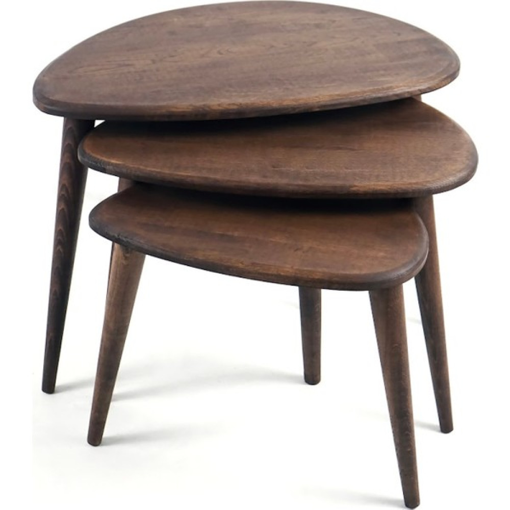Furni Treasure Ercol Style Masif Gerçek Meşe Ağacı Zigon Orta Sehpa Takımı, Oturma Odası Mobilya, Zigon 3^lü Set - MRC Meşe Zigon Sehpa Fiyatı