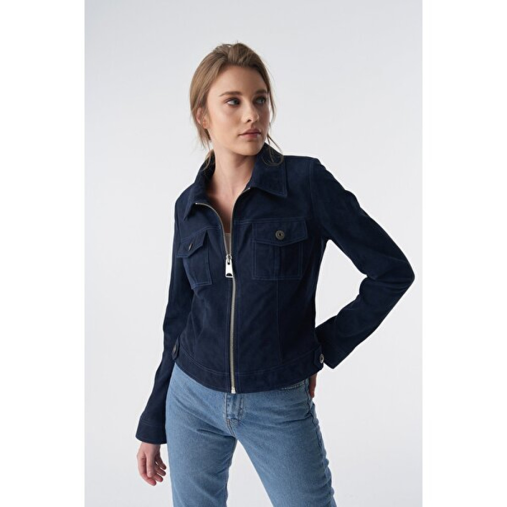 Furniq UK Kadın Lacivert Denim Süet Ceket Bayan Ceket Fiyatı