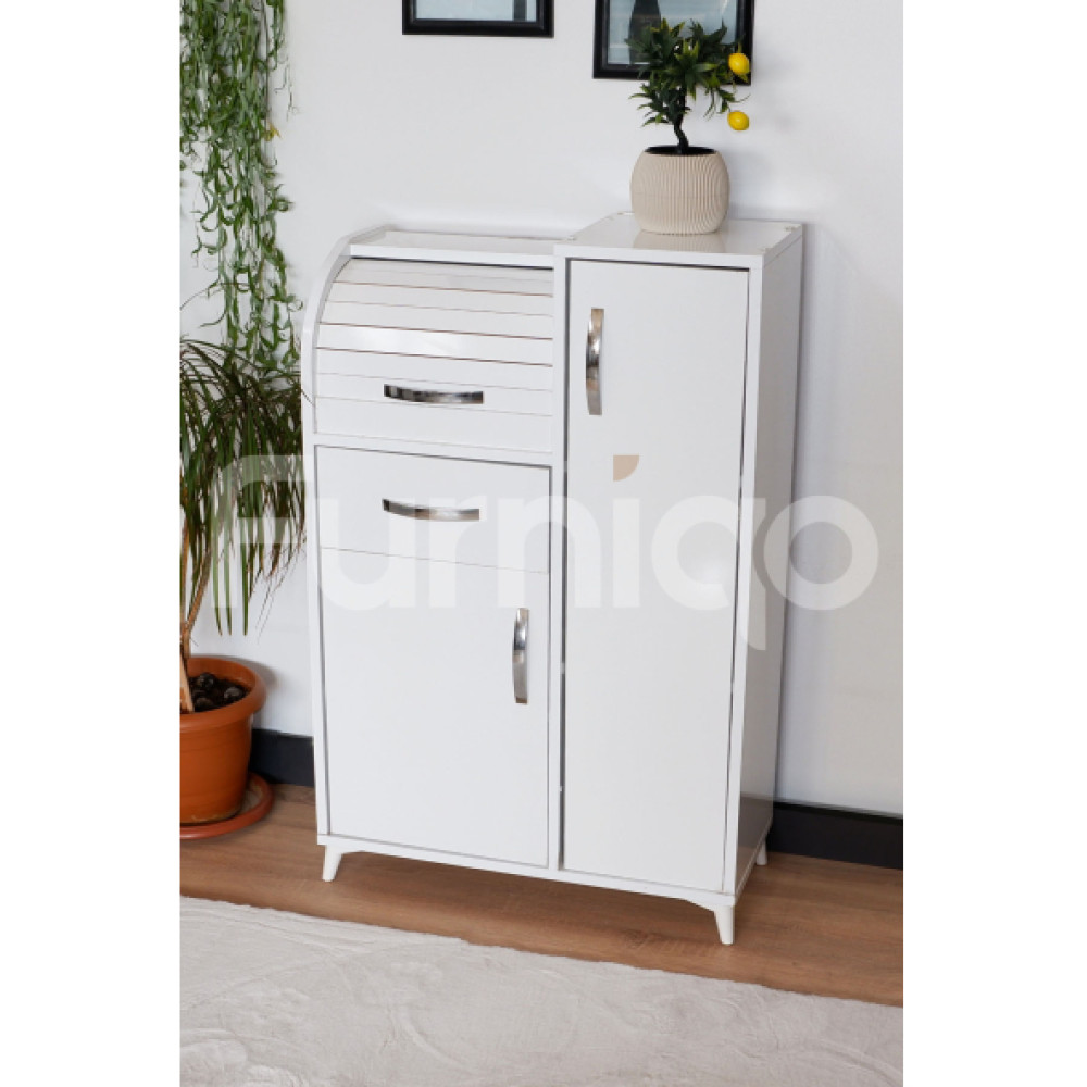 Furniqo Ed-1 Ekmek Dolabı, Kiler Dolabı, 2 Kapaklı 1 Çekmeceli Kilerli Ekmeklik, Beyaz Mutfak Dolabı / Mobilyası Fiyatı