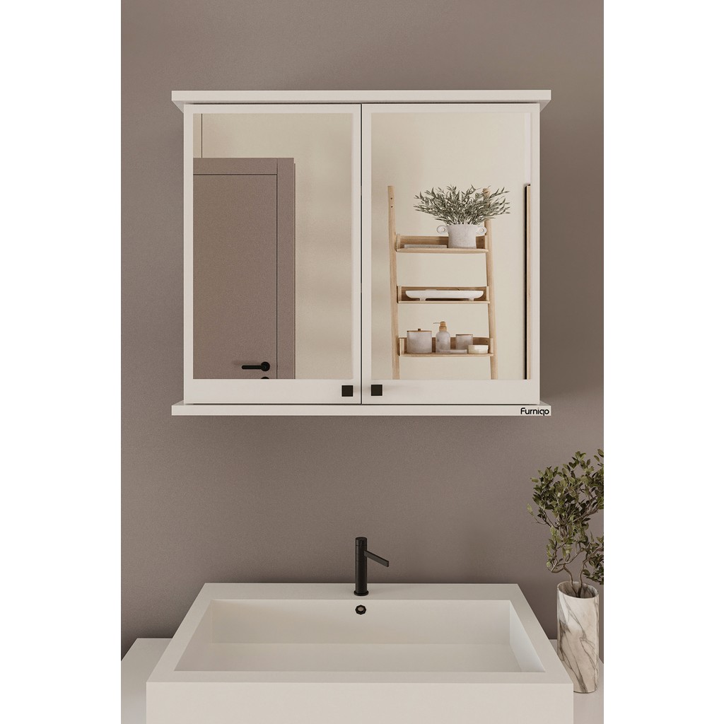 Furniqo Orysa Design AD-1 Banyo Dolabı, 2 Kapaklı Lavabo Üstü Aynalı Dolap, Çok Amaçlı Dolap, Beyaz Aynalı Dolap Banyo Dolabı / Mobilyası Fiyatı