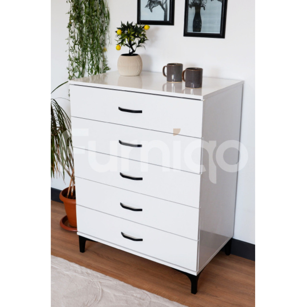 Furniqo Sı-2 %100 Mdf 5 Çekmeceli Şifonyer, Çok Çekmeceli Şifonyer, Yatak Odası Şifonyeri, Beyaz Komidin & Şifonyer Fiyatı